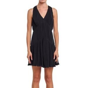 Ciebon Maja halter Dress Plisse' Pleats Deep V Neck Black SZ S NWOT Designer